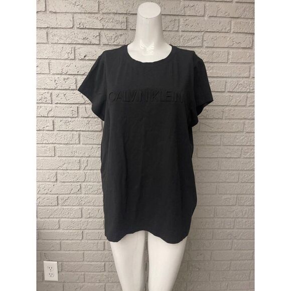 Calvin Klein Women Black Crew Neck Short Sleeve T-Shirt Size XL - Picture 1 of 9